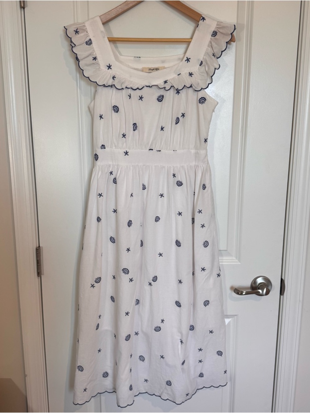 Simple Retro 100% Cotton Marina Shell Embroidered Midi Slip Dress Sm Lined NWOT